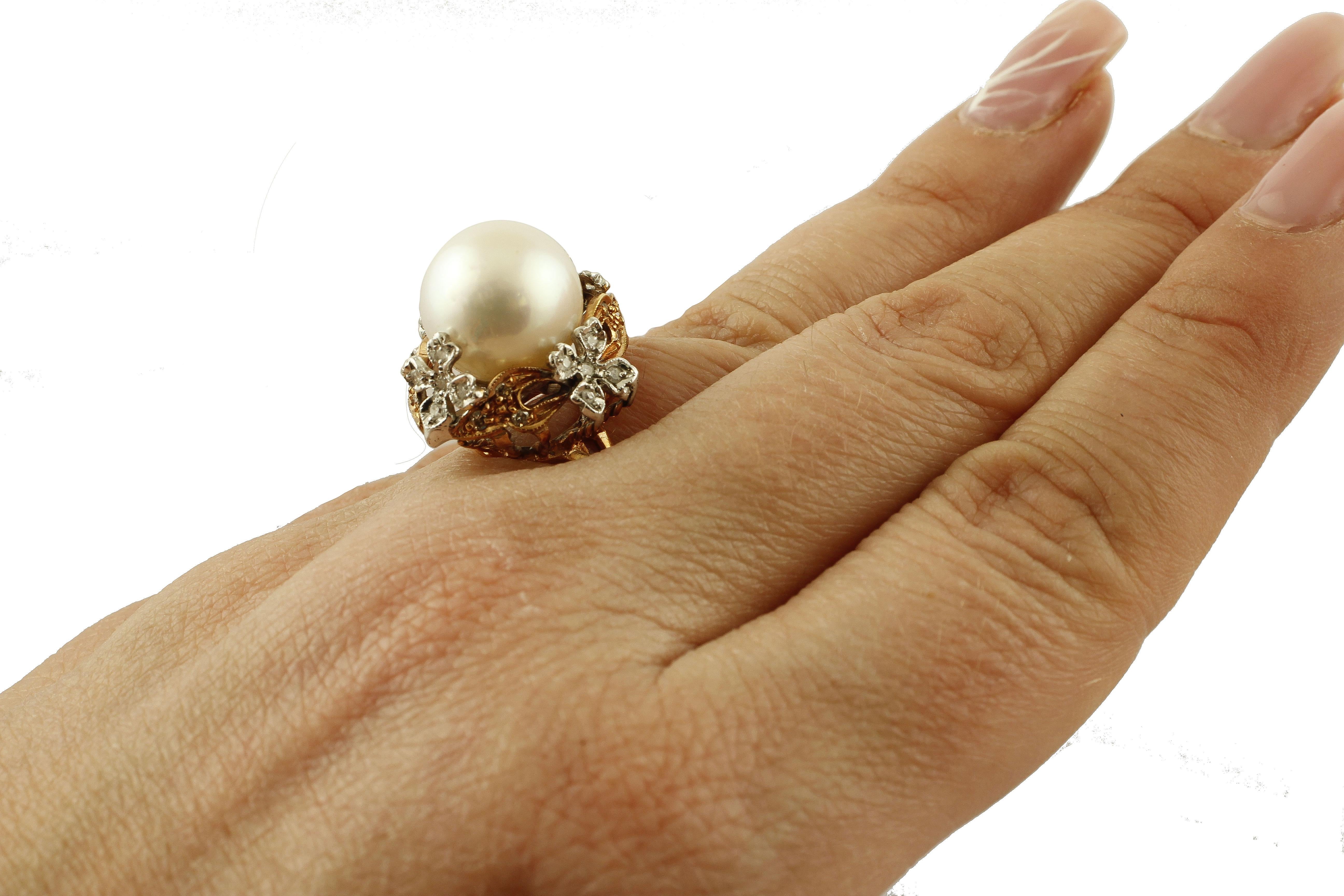 South Sea Pearl, Diamonds, 14 Karat Rose Gold Retro Ring 2