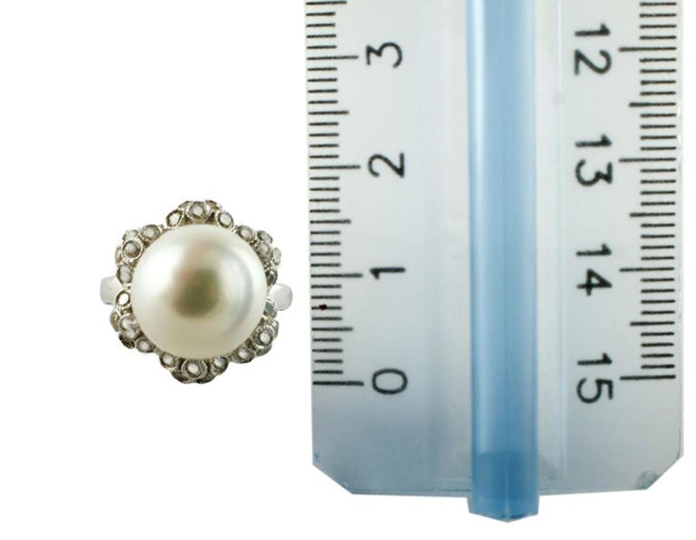 Anello con perle dei mari del sud, diamanti, oro bianco 14 carati In condizioni buone in vendita a Marcianise, Marcianise (CE)