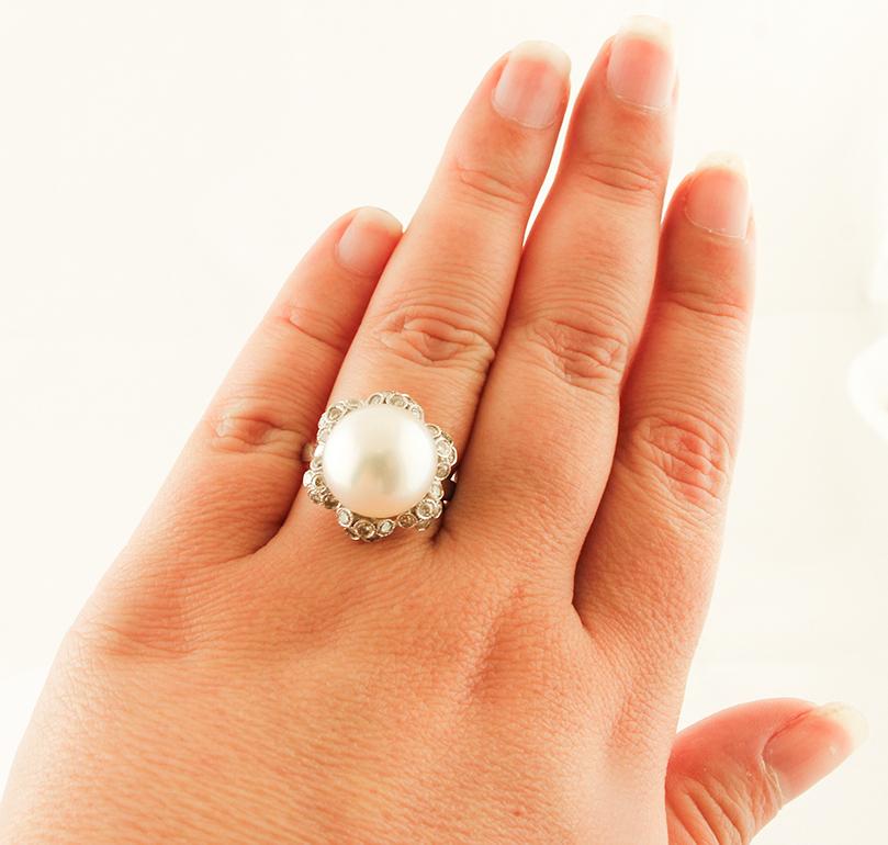 South Sea Pearl, Diamonds, 14 Karat White Gold, Ring 1