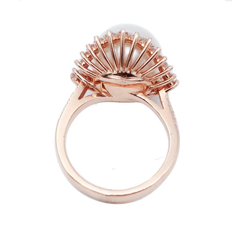 Modern South-Sea Pearl, Diamonds, 18 Karat Rose Gold Ring For Sale