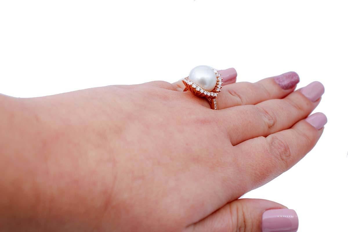 South-Sea Pearl, Diamonds, 18 Karat Rose Gold Ring In New Condition For Sale In Marcianise, Marcianise (CE)