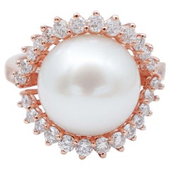 Perla del Mar del Sur, Diamantes, Anillo de Oro Rosa de 18 Kilates