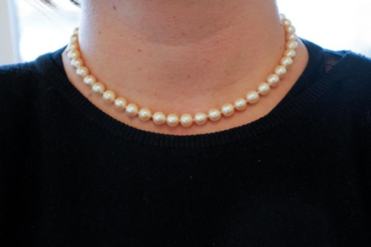 Round Cut South Sea Pearl, Diamonds, 18 Karat Yellow Gold Beaded Necklace For Sale