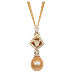 South Sea Pearl Diamonds and Fancy Cut Golden Zircon Pendant