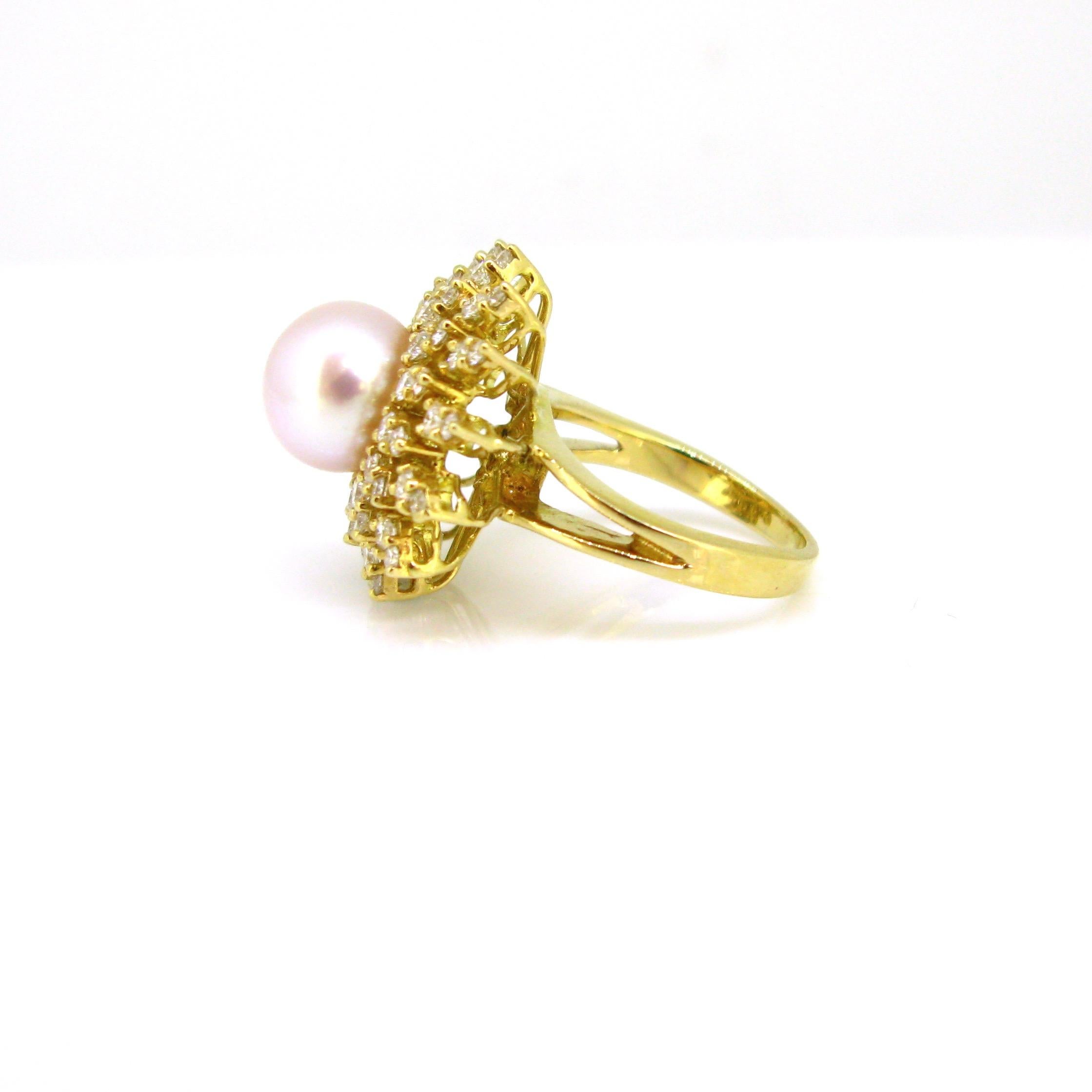 South Sea Pearl Diamonds Flower Yellow Gold Cluster Ring For Sale 2