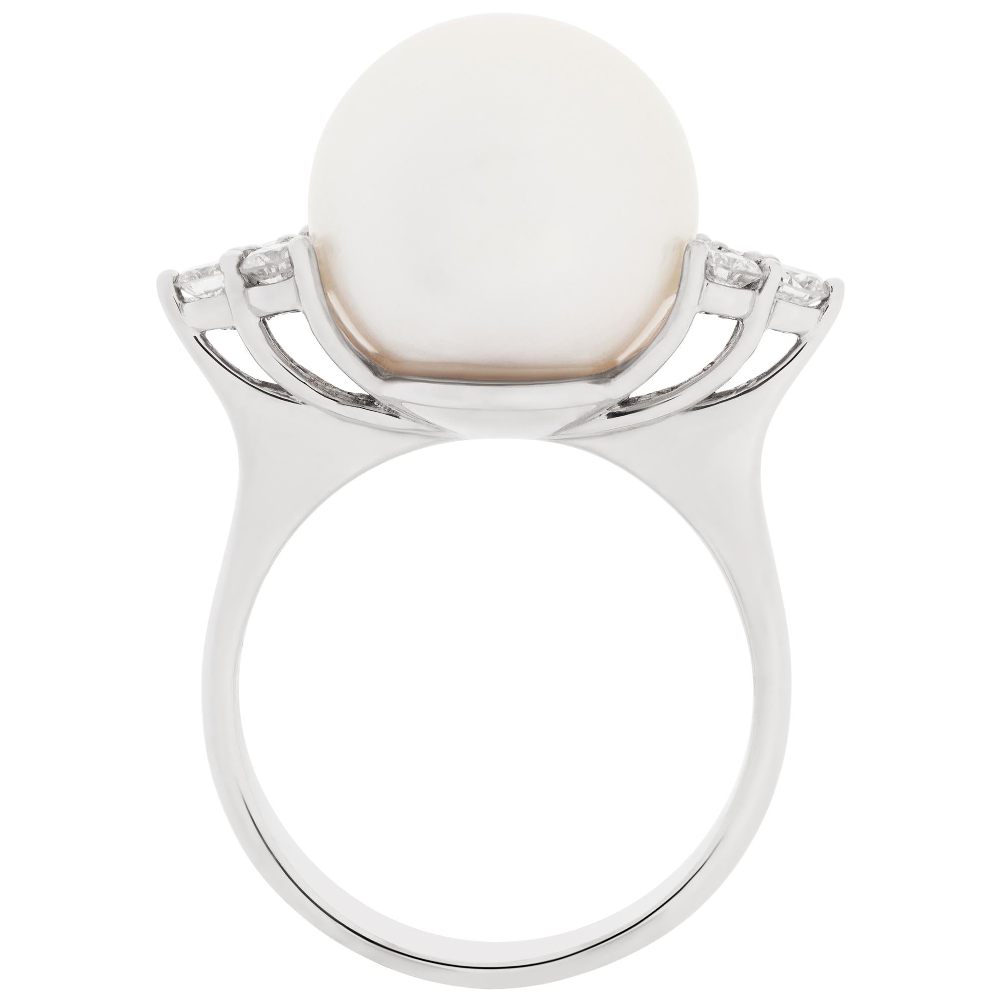 Women's South Sea pearl & diamonds ring set in 18K white gold.  For Sale