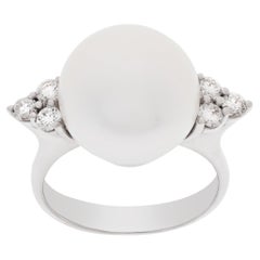 Vintage South Sea Pearl & Diamonds Ring Set in 18K White Gold