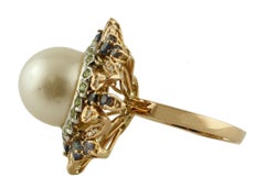 South Sea Pearl, Diamonds, Sapphires, Tsavorite, 14 Karat Rose & White Gold Ring