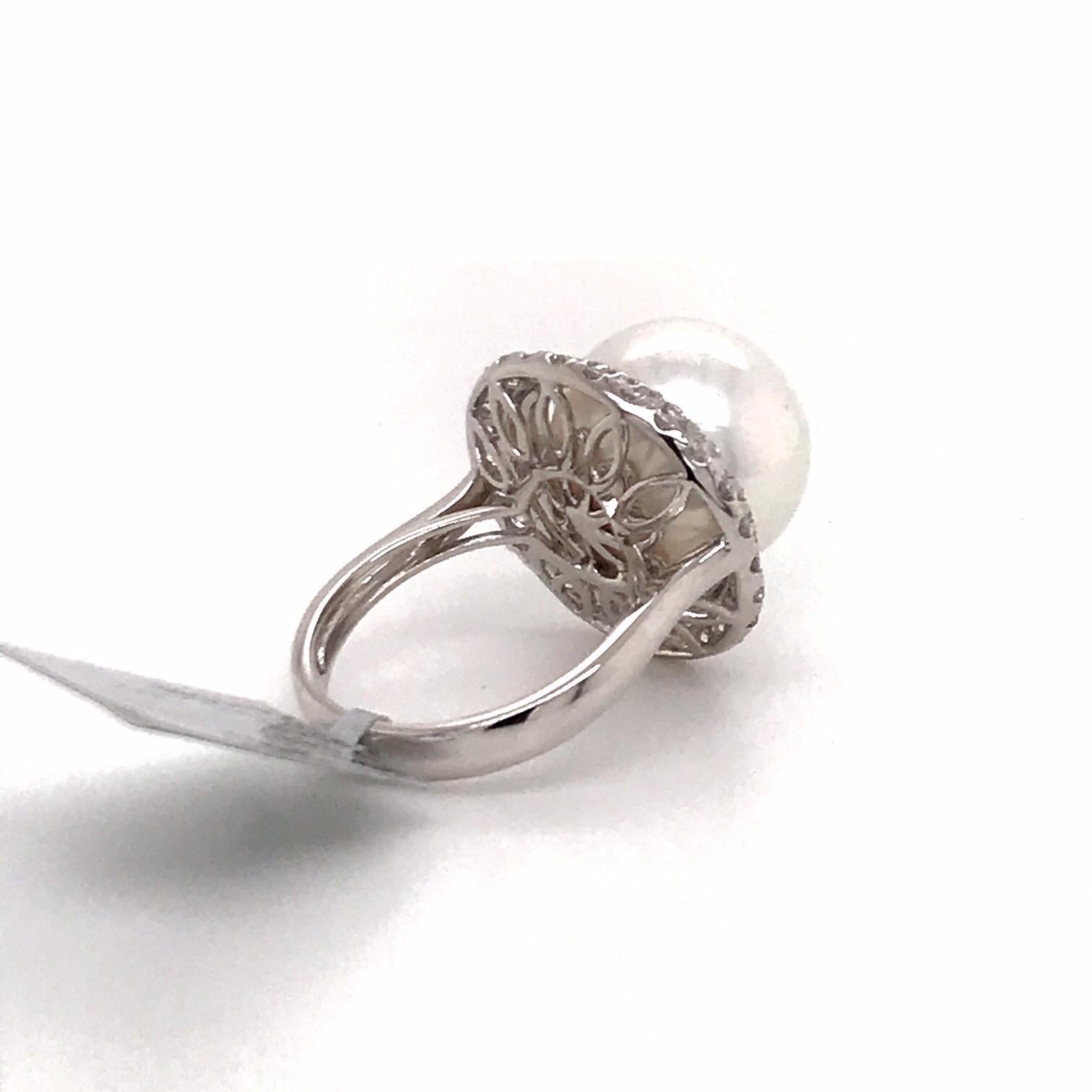 South Sea Pearl Double Diamond Halo Ring 1.16 Carat 18 Karat White Gold For Sale 5