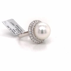 South Sea Pearl Double Diamond Halo Ring 1.16 Carat 18 Karat White Gold