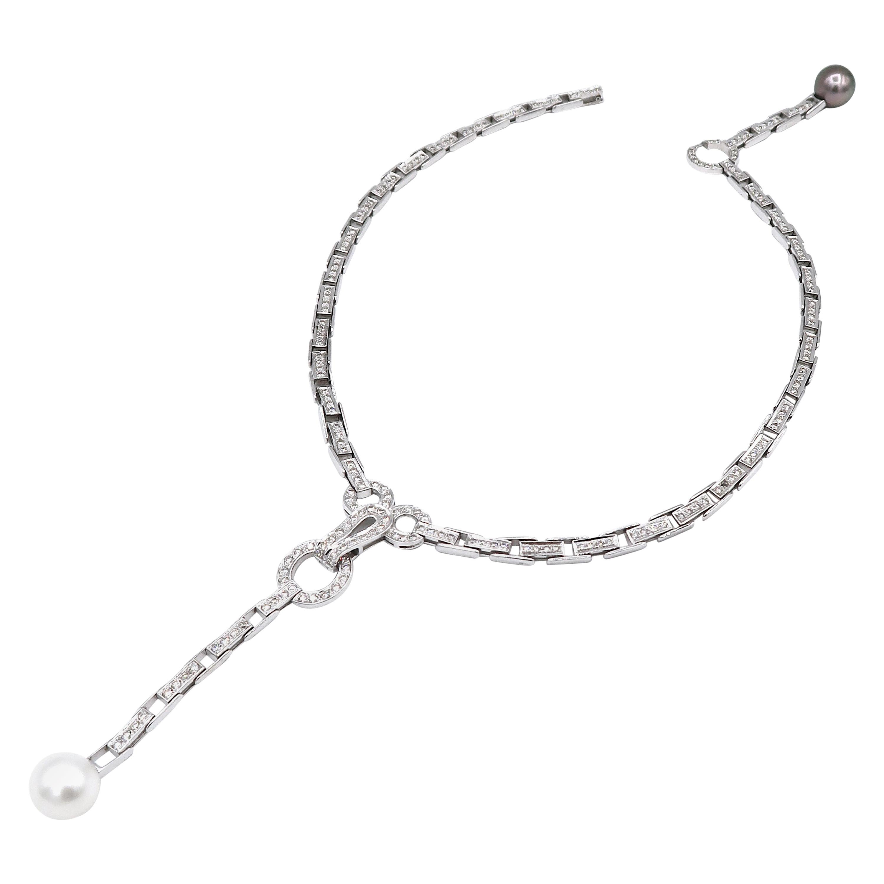 White South Sea Pearl Sapphire Gold Fringe Drop Necklace at 1stDibs