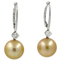 South Sea Pearl Drop Earrings and Diamond in 18 Karat White Gold