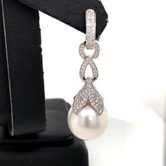 South Sea Pearl Drop/Huggie Earrings 0.77 Carat 18 Karat White Gold