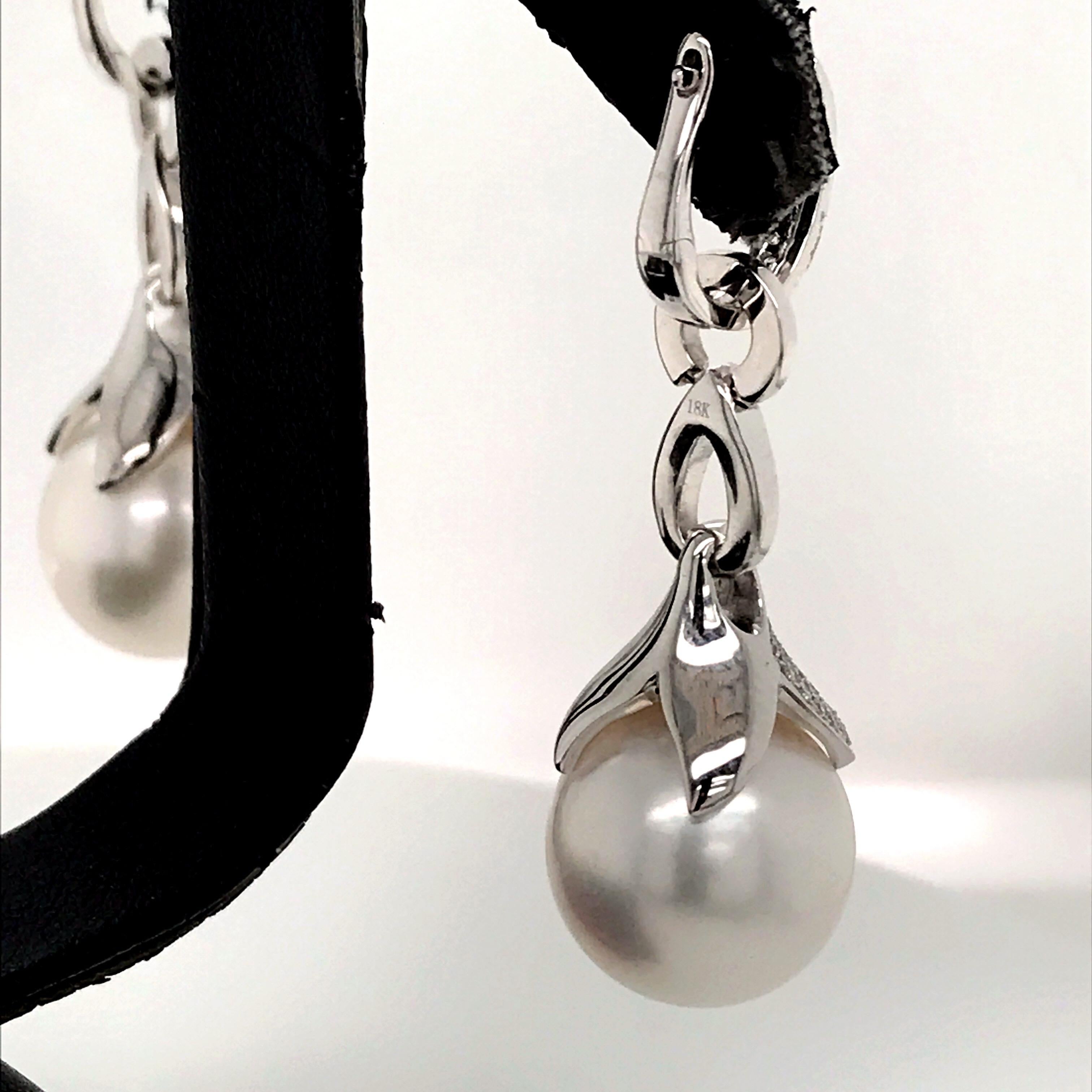 South Sea Pearl Drop/Huggie Earrings 0.77 Carat 18 Karat White Gold In New Condition For Sale In New York, NY