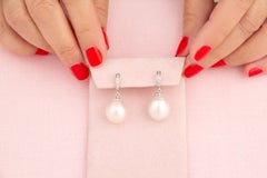 South Sea Pearl Drop Shape Diamond Hoop Drop Earrings Design by Ella Gafter