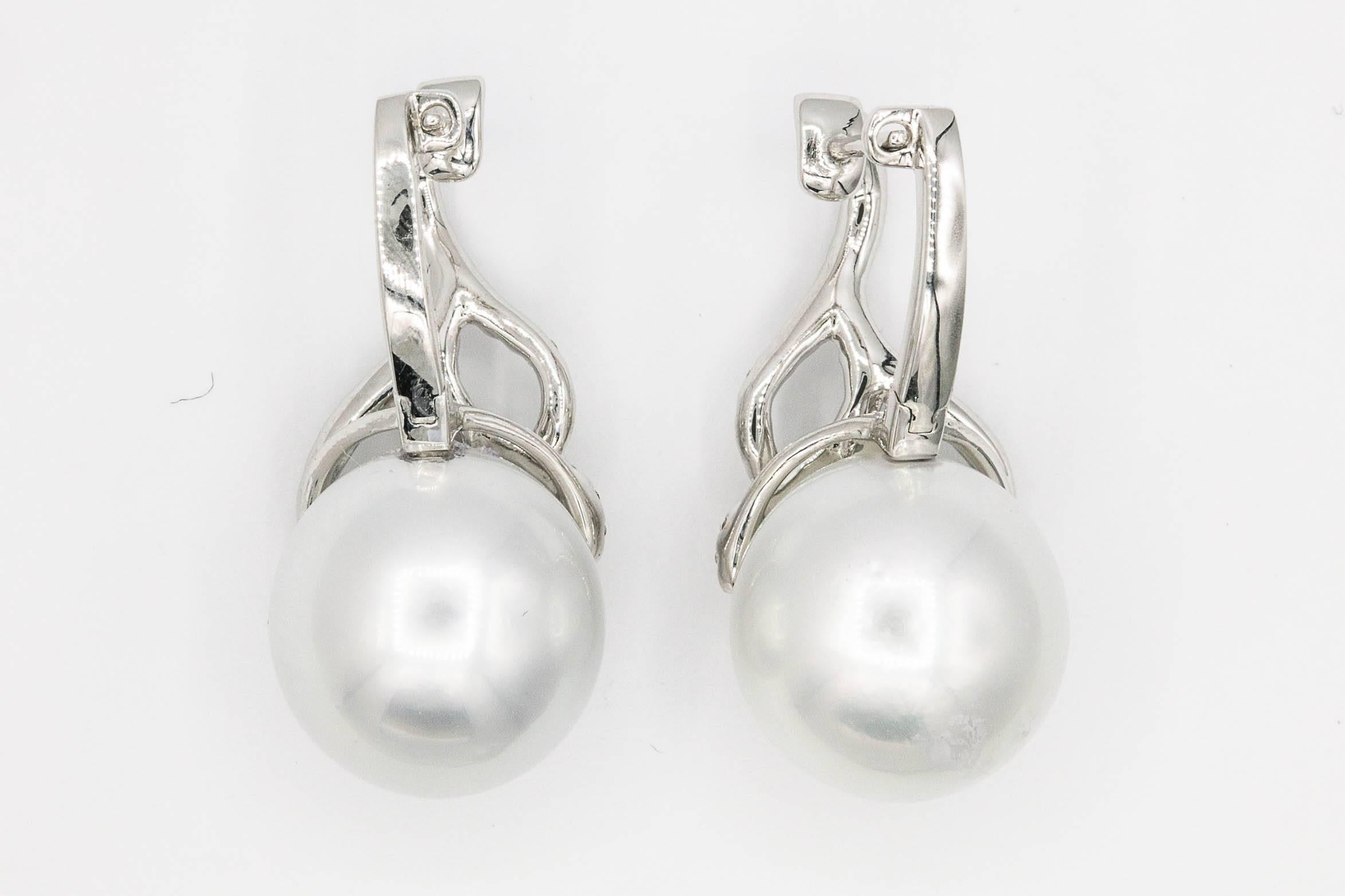 Women's South Sea Pearl Earrings and Diamonds Flame Drop Earrings