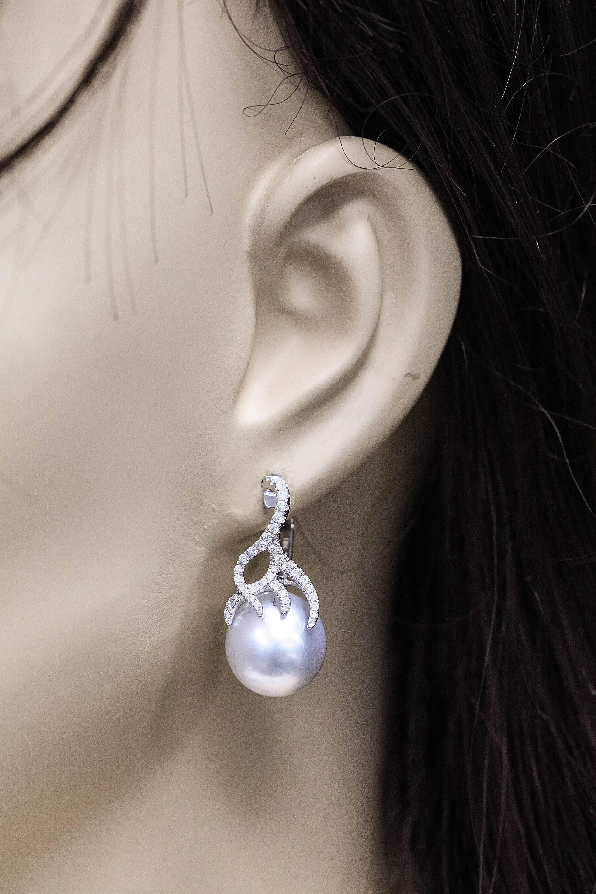 South Sea Pearl Earrings and Diamonds Flame Drop Earrings 1