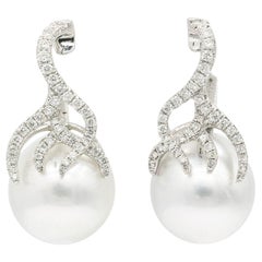 South Sea Pearl Earrings and Diamonds Flame Drop Earrings