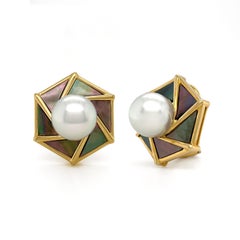 South Sea and Mother of Pearl 18K Yellow Gold Earrings