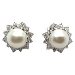 South Sea Pearl Earrings in 18 Karat White Gold by Meister
