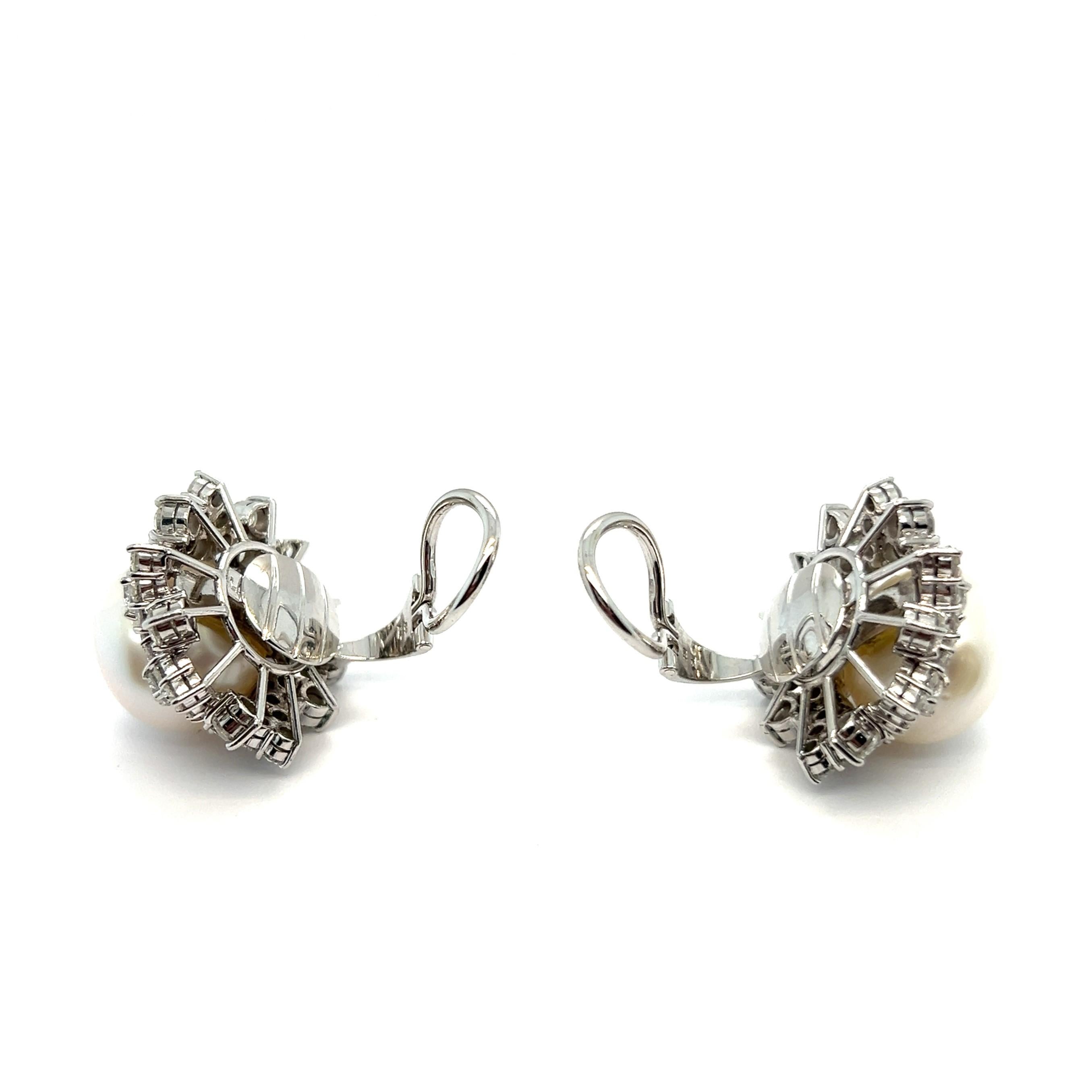 South Sea Pearl Earrings in 18 Karat White Gold by Meister For Sale 2