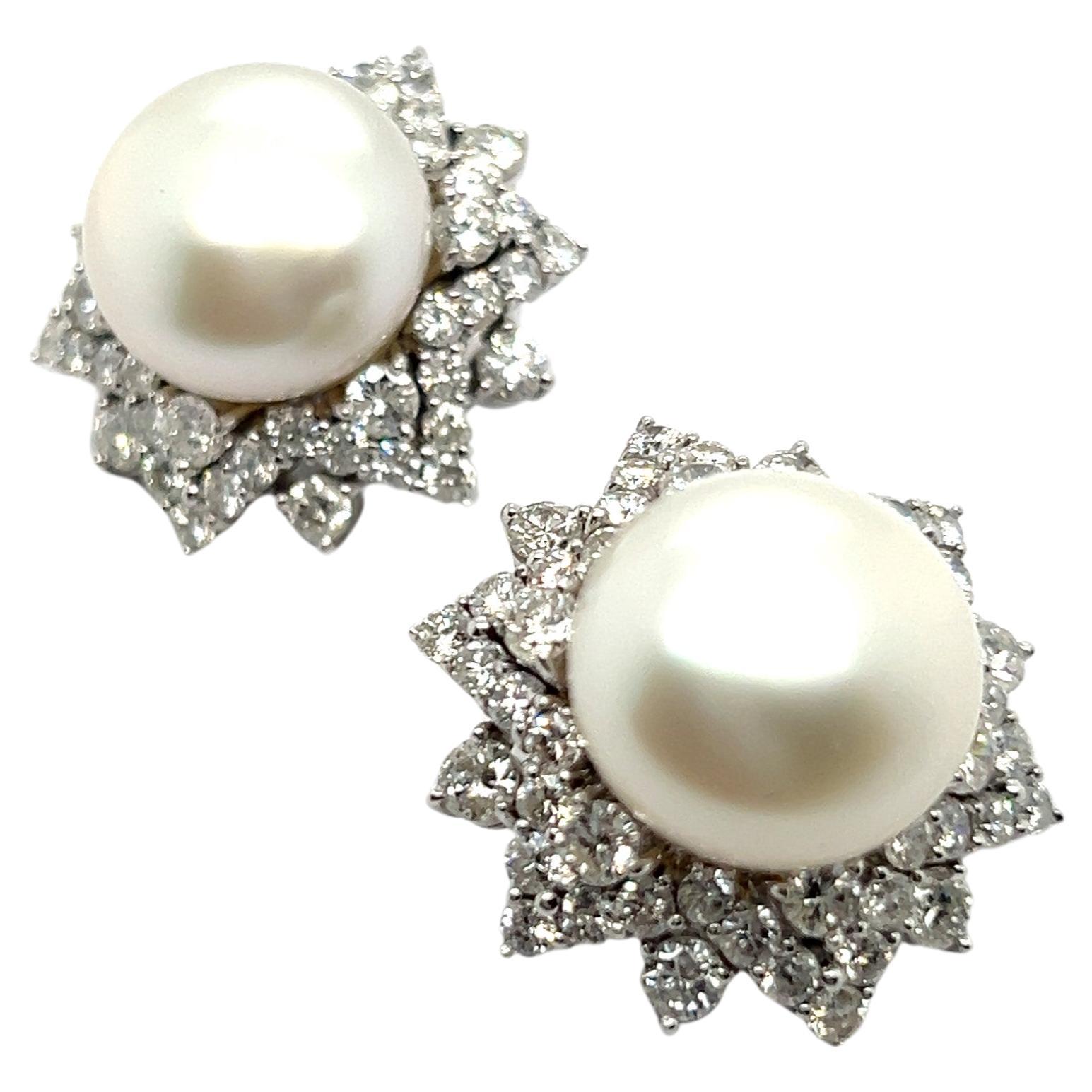 South Sea Pearl Earrings in 18 Karat White Gold by Meister For Sale