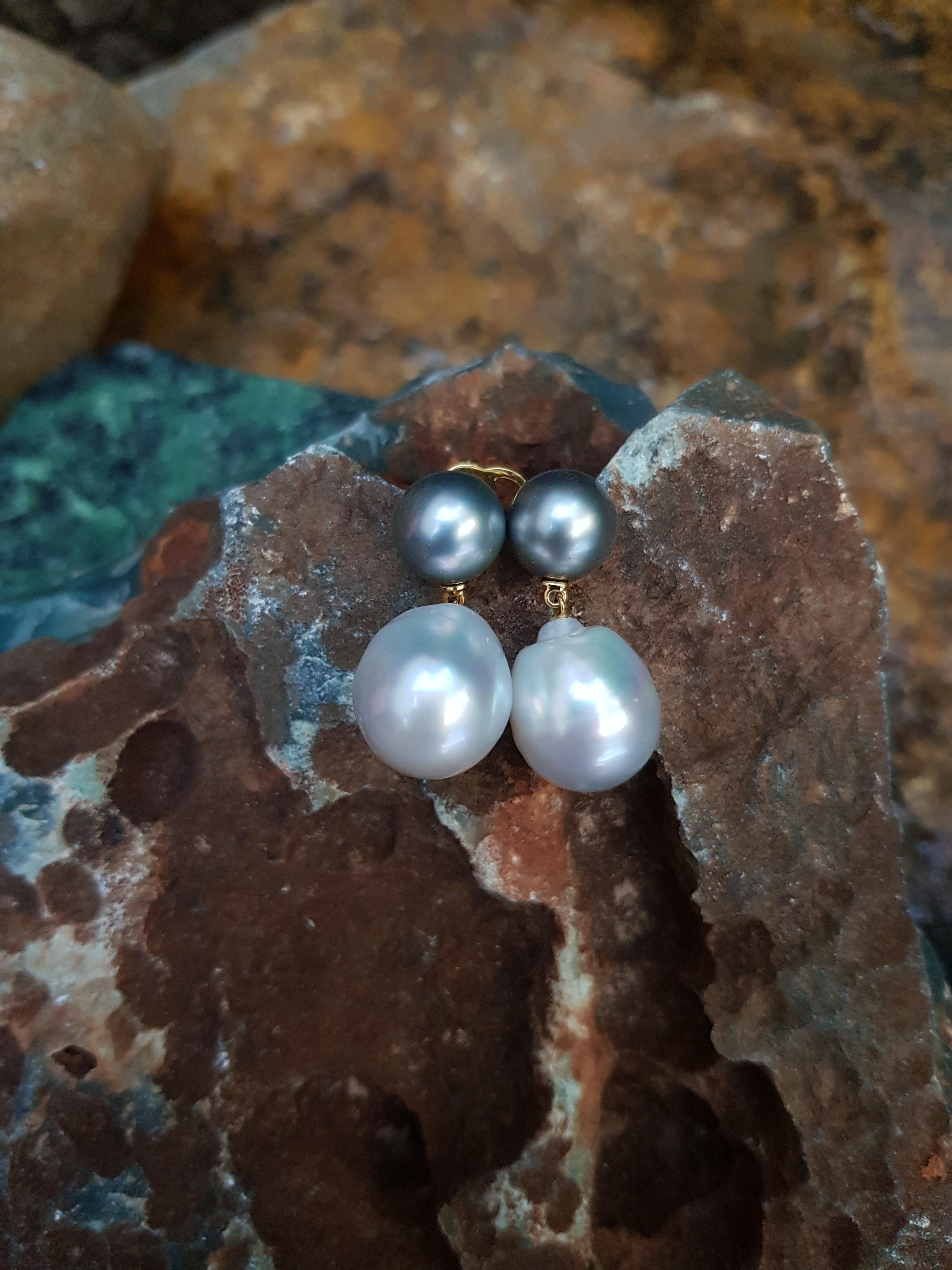 Uncut South Sea Pearl Earrings Set in 18 Karat Gold Settings