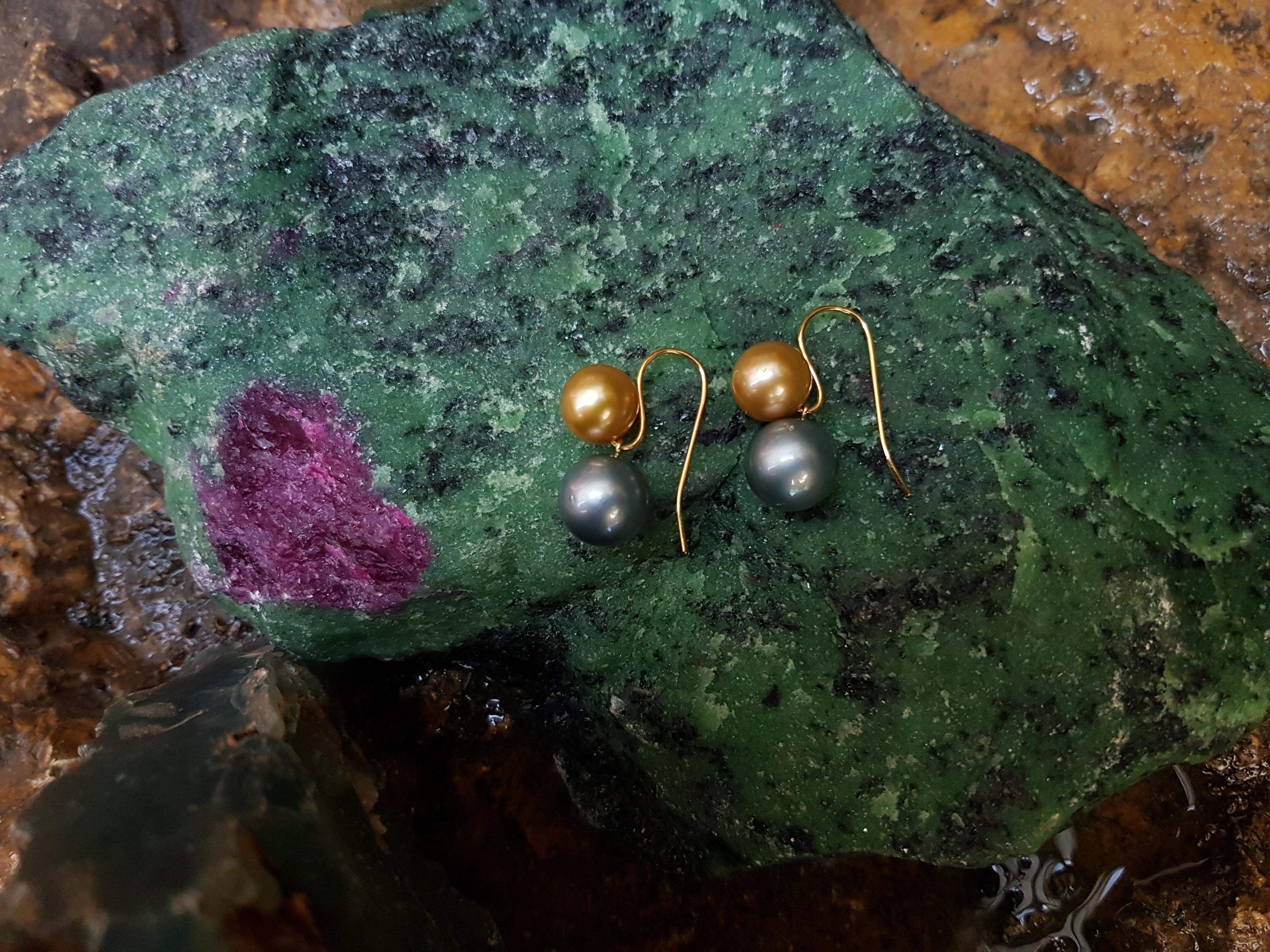 Round Cut South Sea Pearl Earrings Set in 18 Karat Gold Settings