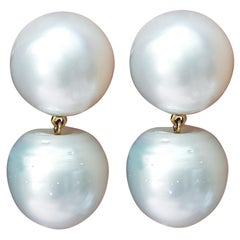 South Sea Pearl Earrings Set in 18 Karat Gold Settings