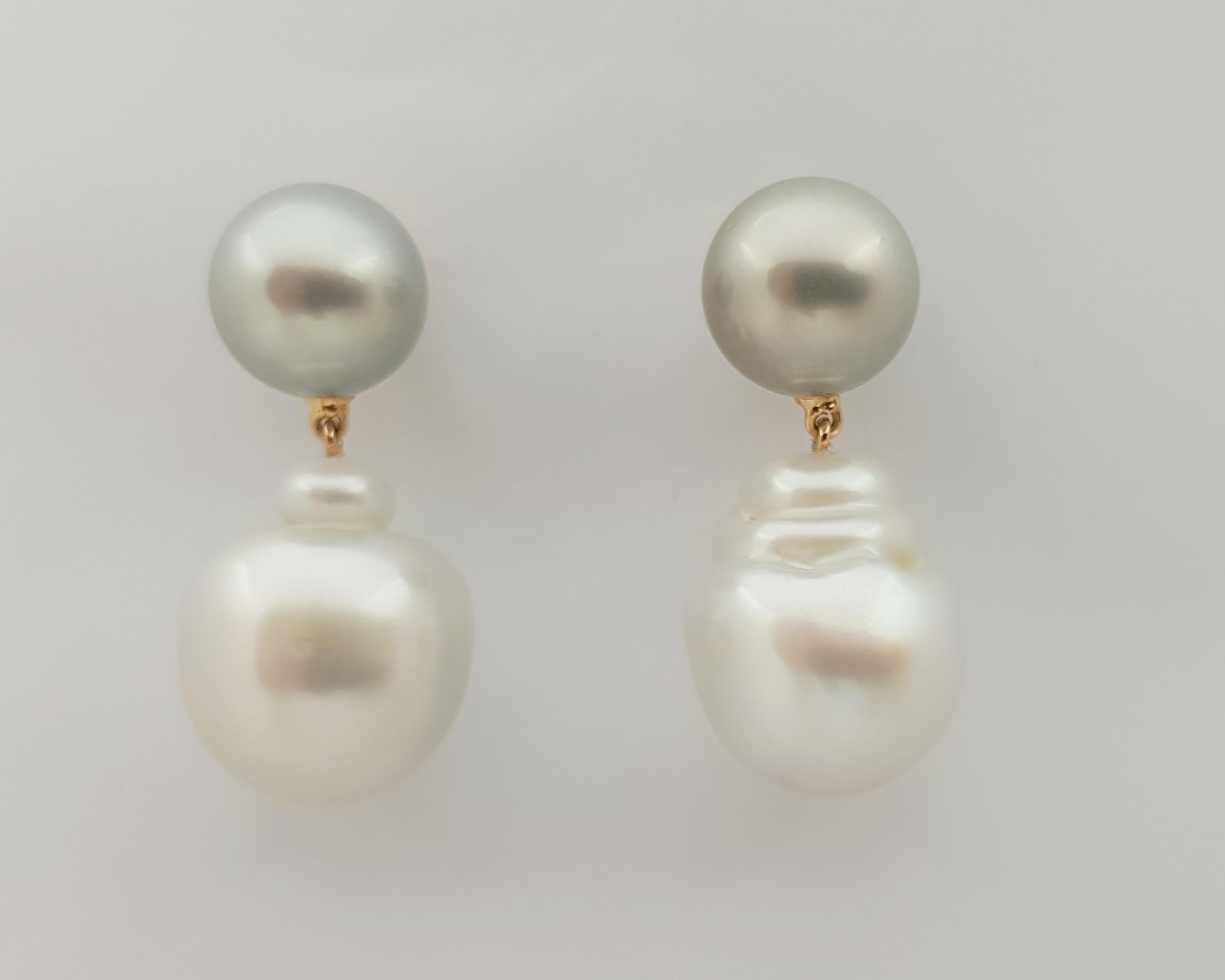 Contemporary South Sea Pearl Earrings Set in 18 Karat Rose Gold Settings For Sale