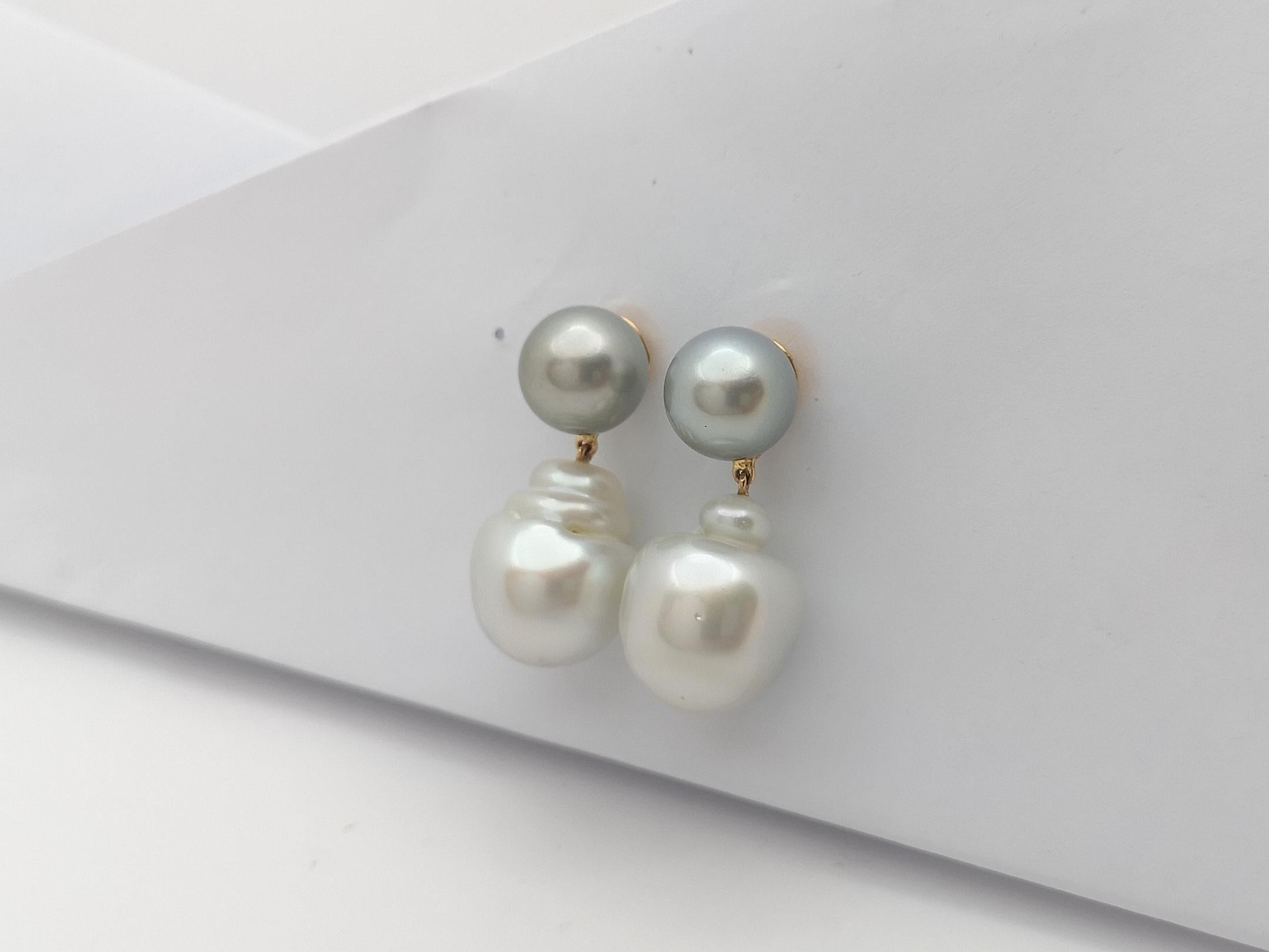 Uncut South Sea Pearl Earrings Set in 18 Karat Rose Gold Settings For Sale