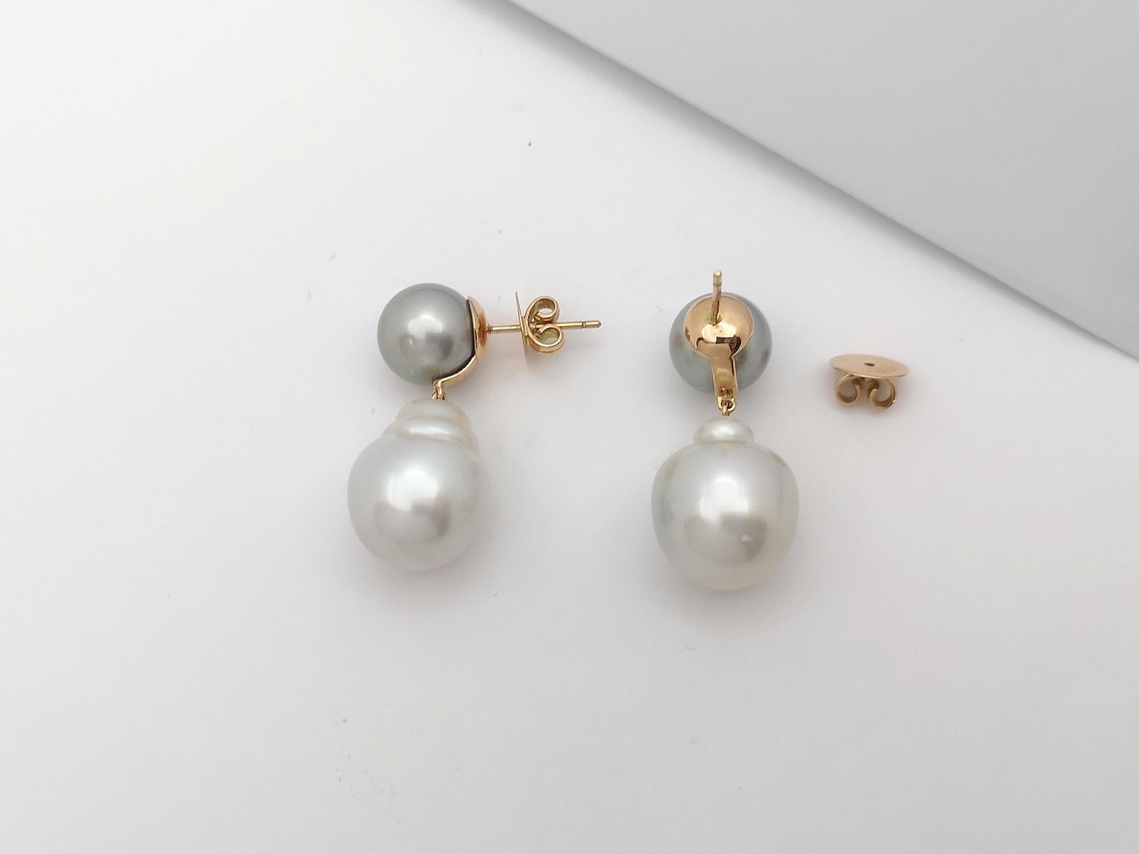 Women's South Sea Pearl Earrings Set in 18 Karat Rose Gold Settings For Sale