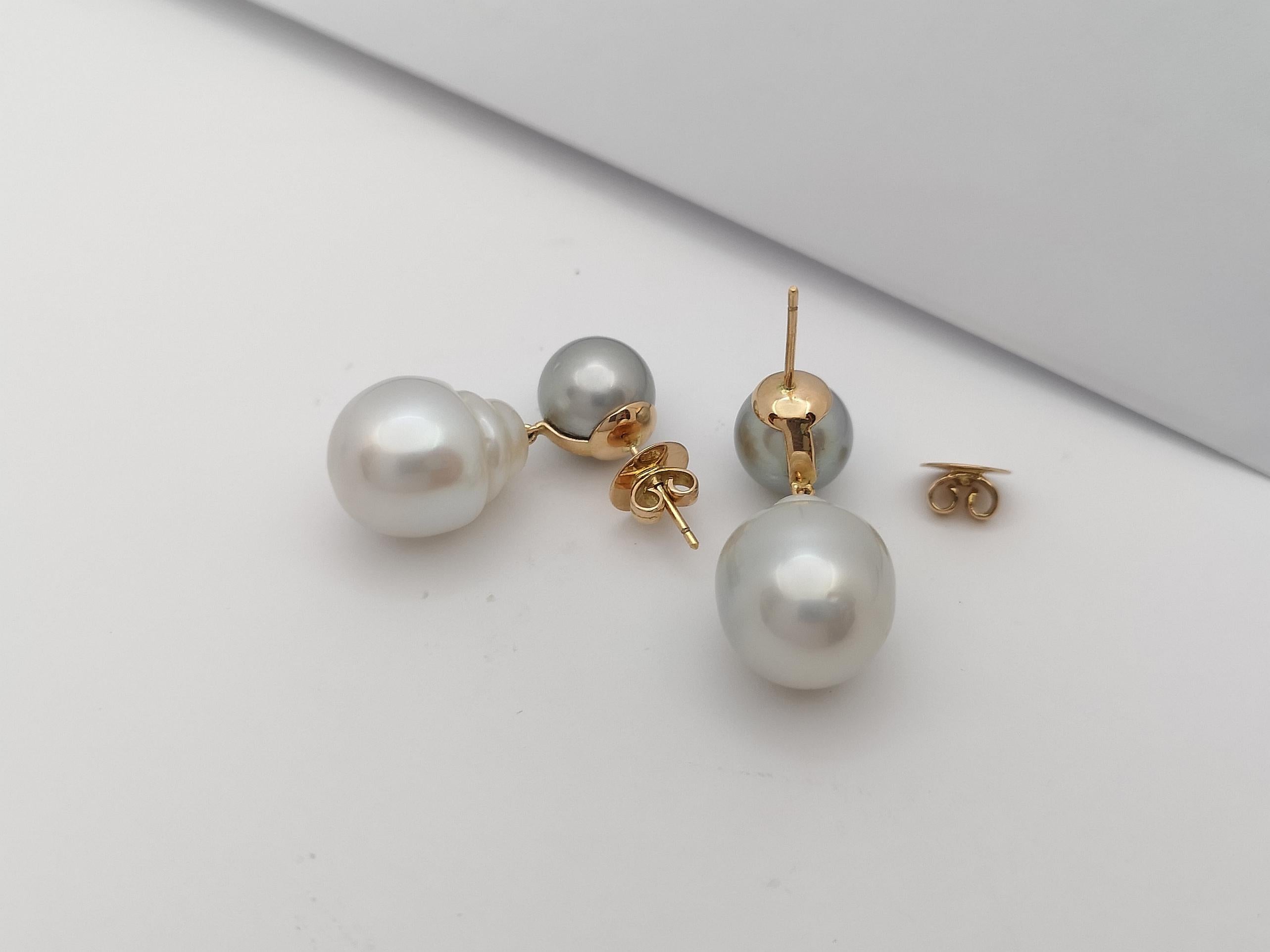 South Sea Pearl Earrings Set in 18 Karat Rose Gold Settings For Sale 1