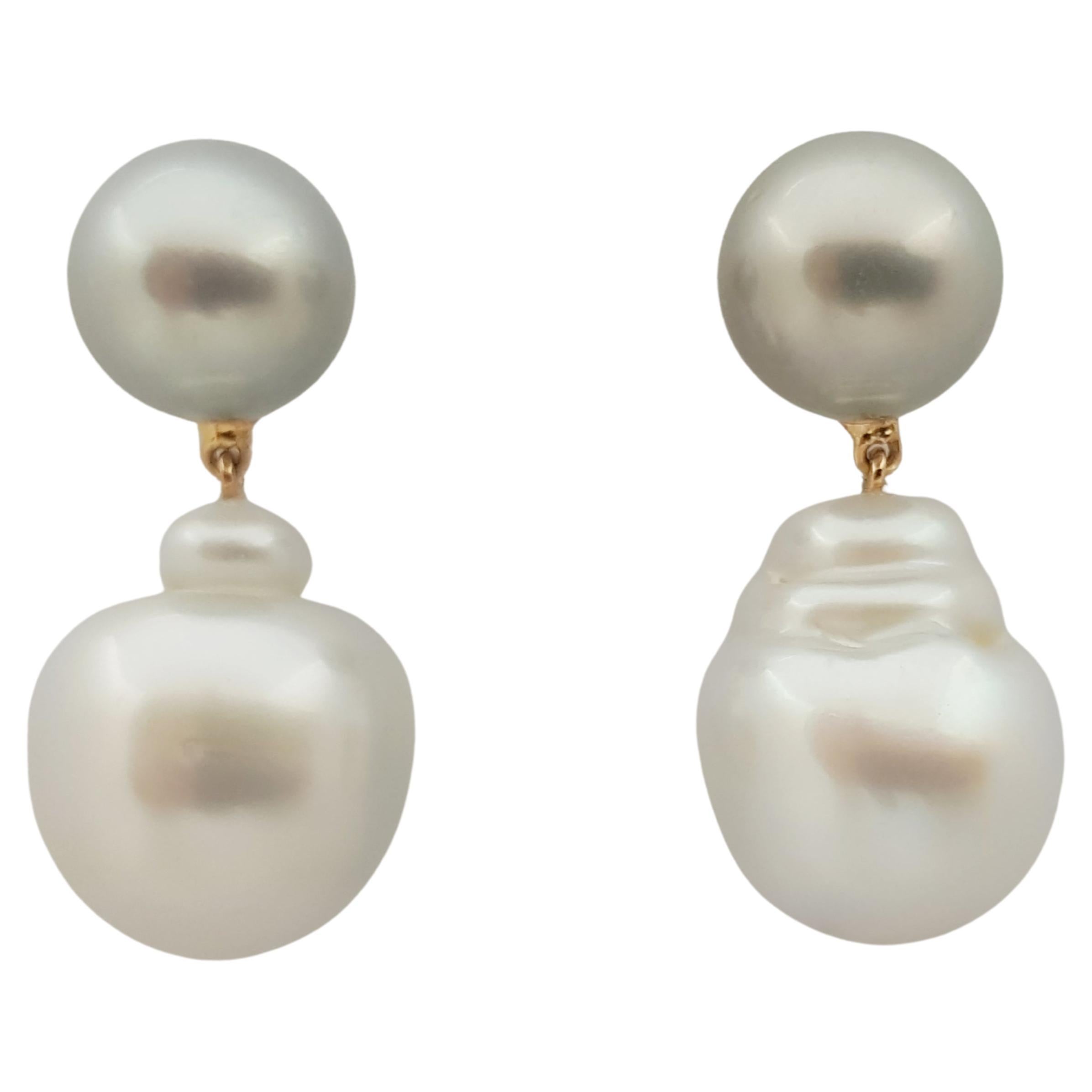 South Sea Pearl Earrings Set in 18 Karat Rose Gold Settings For Sale