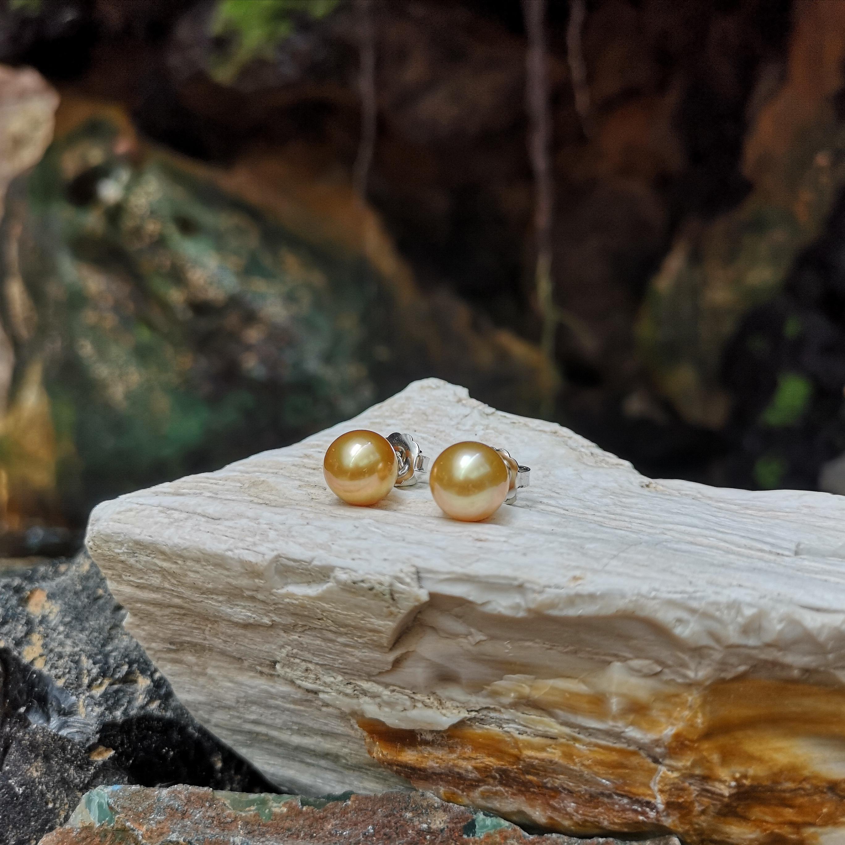 pearl earrings in gold setting