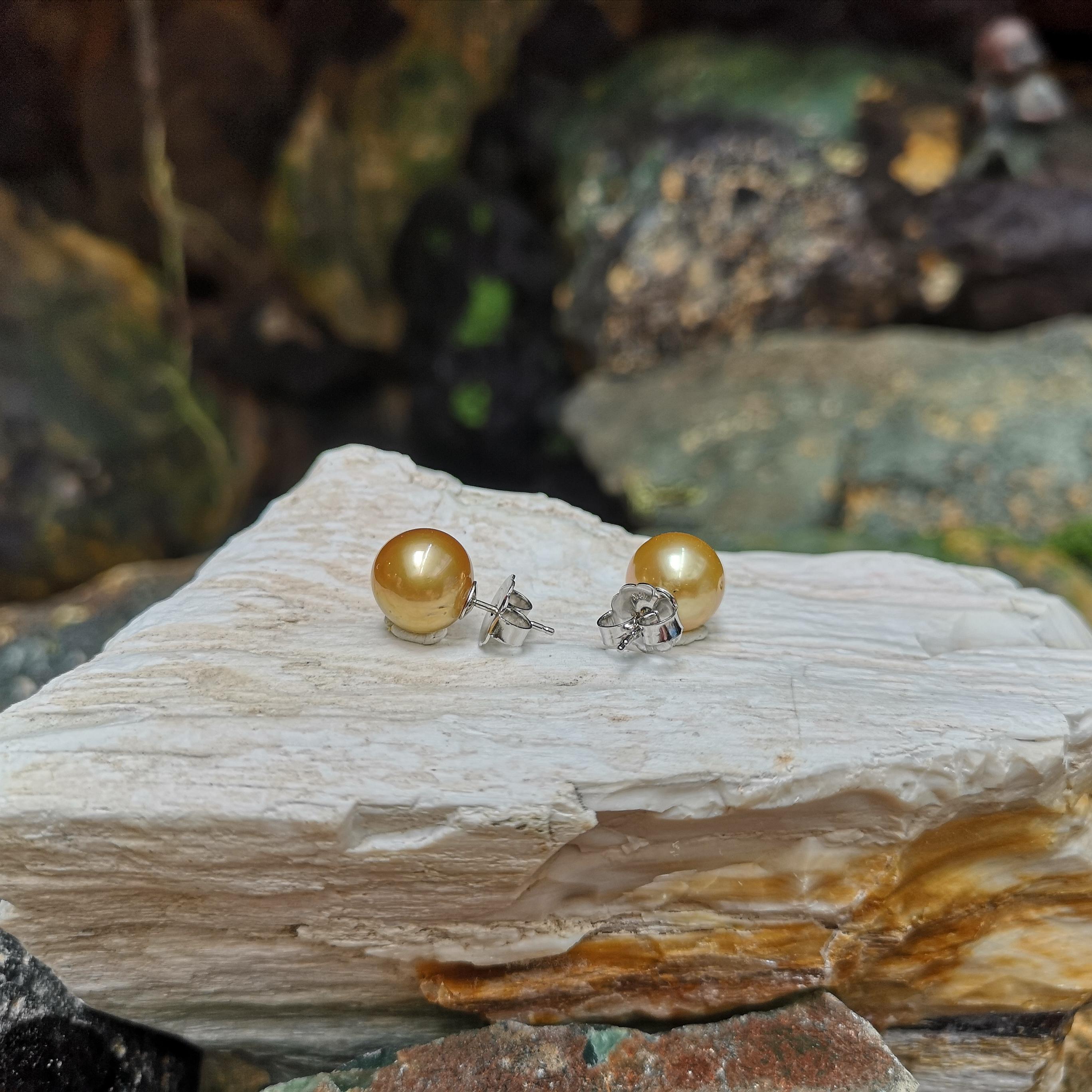 Uncut South Sea Pearl Earrings Set in 18 Karat White Gold Settings For Sale