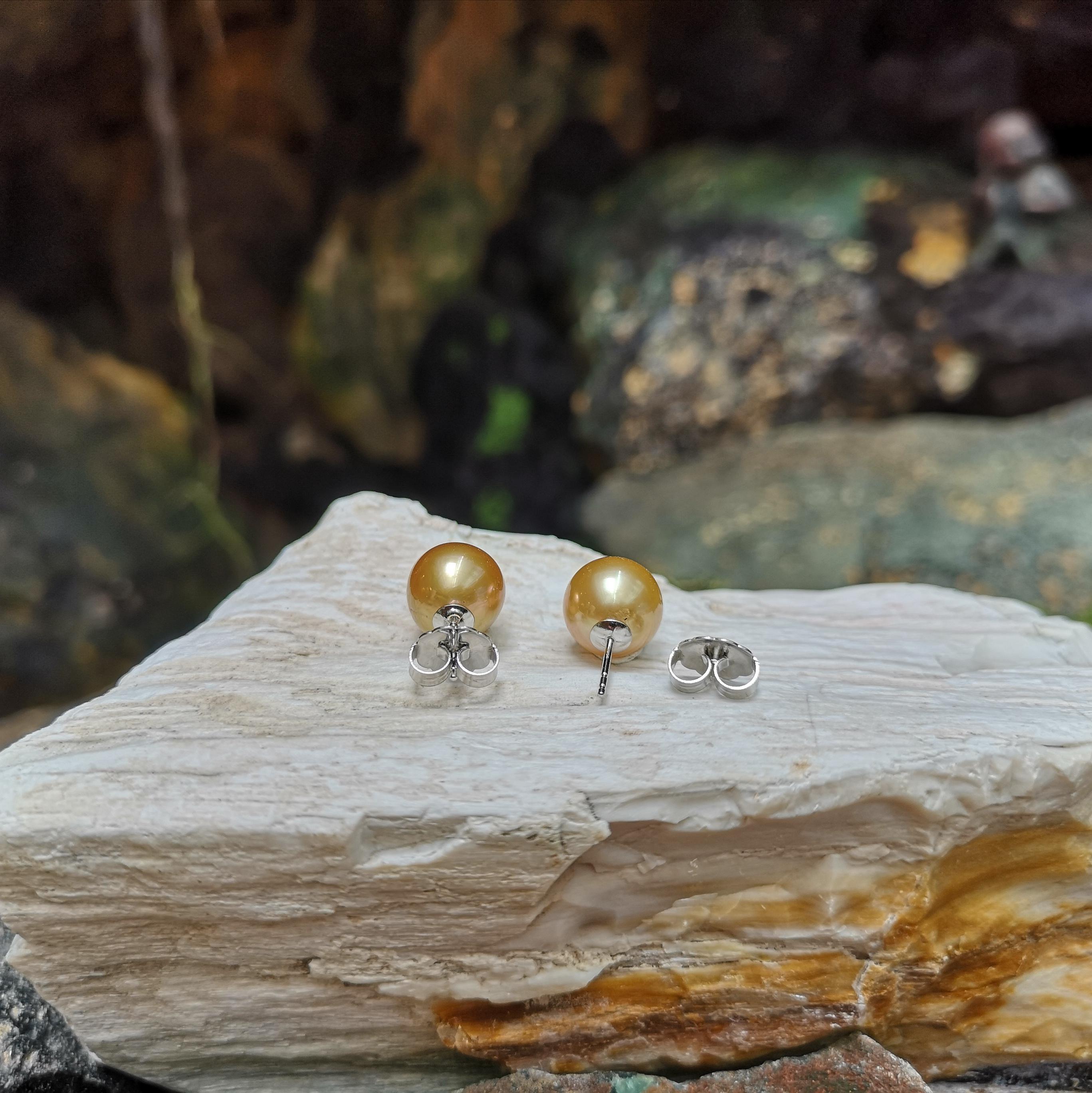 South Sea Pearl Earrings Set in 18 Karat White Gold Settings In New Condition For Sale In Bangkok, TH