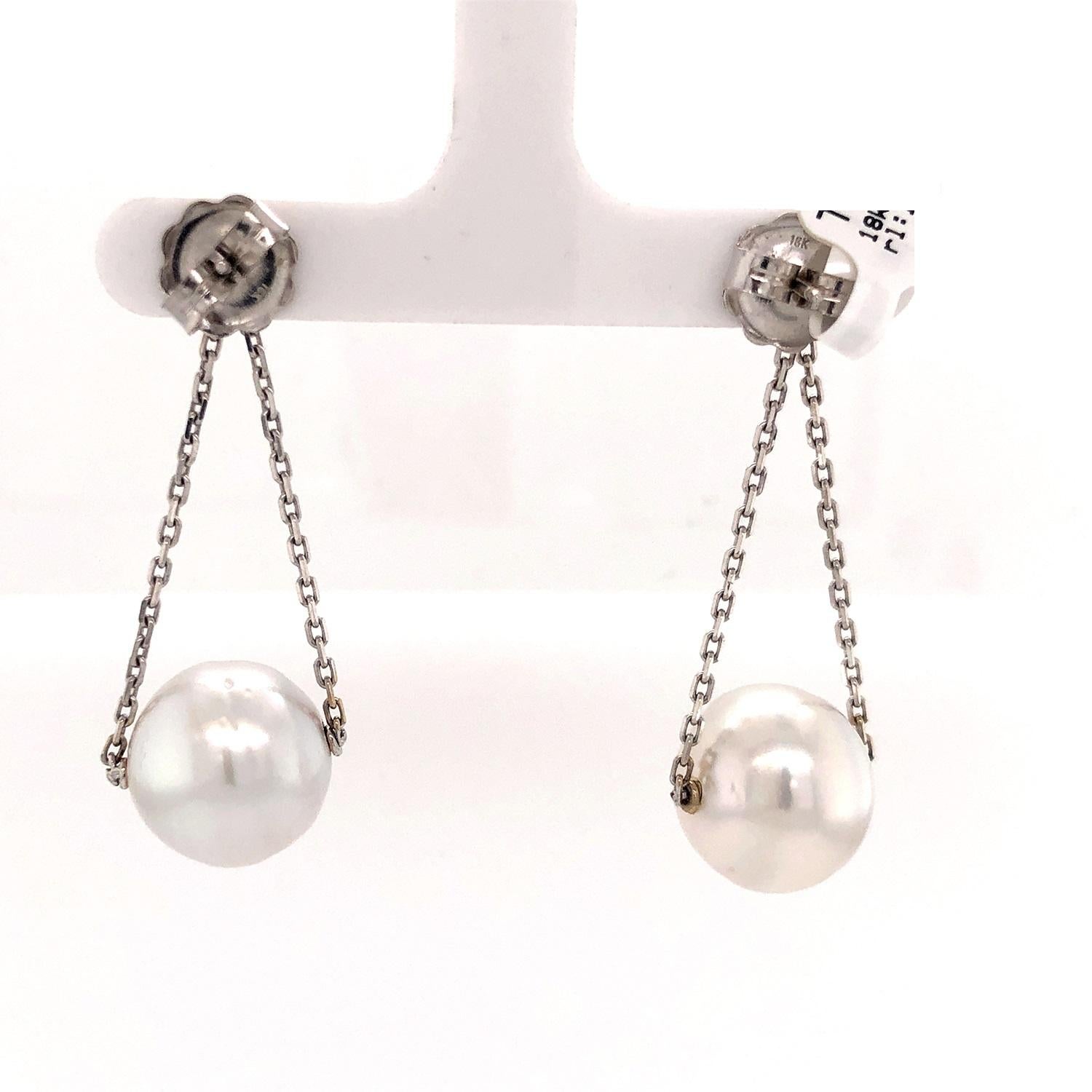 Baroque South Sea Pearl Earrings with Diamonds Made in 18K Gold For Sale