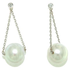 South Sea Pearl Earrings with Diamonds Made in 18K Gold
