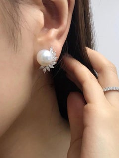 South Sea Pearl Earrings with Marquise Diamond in 18K White Gold