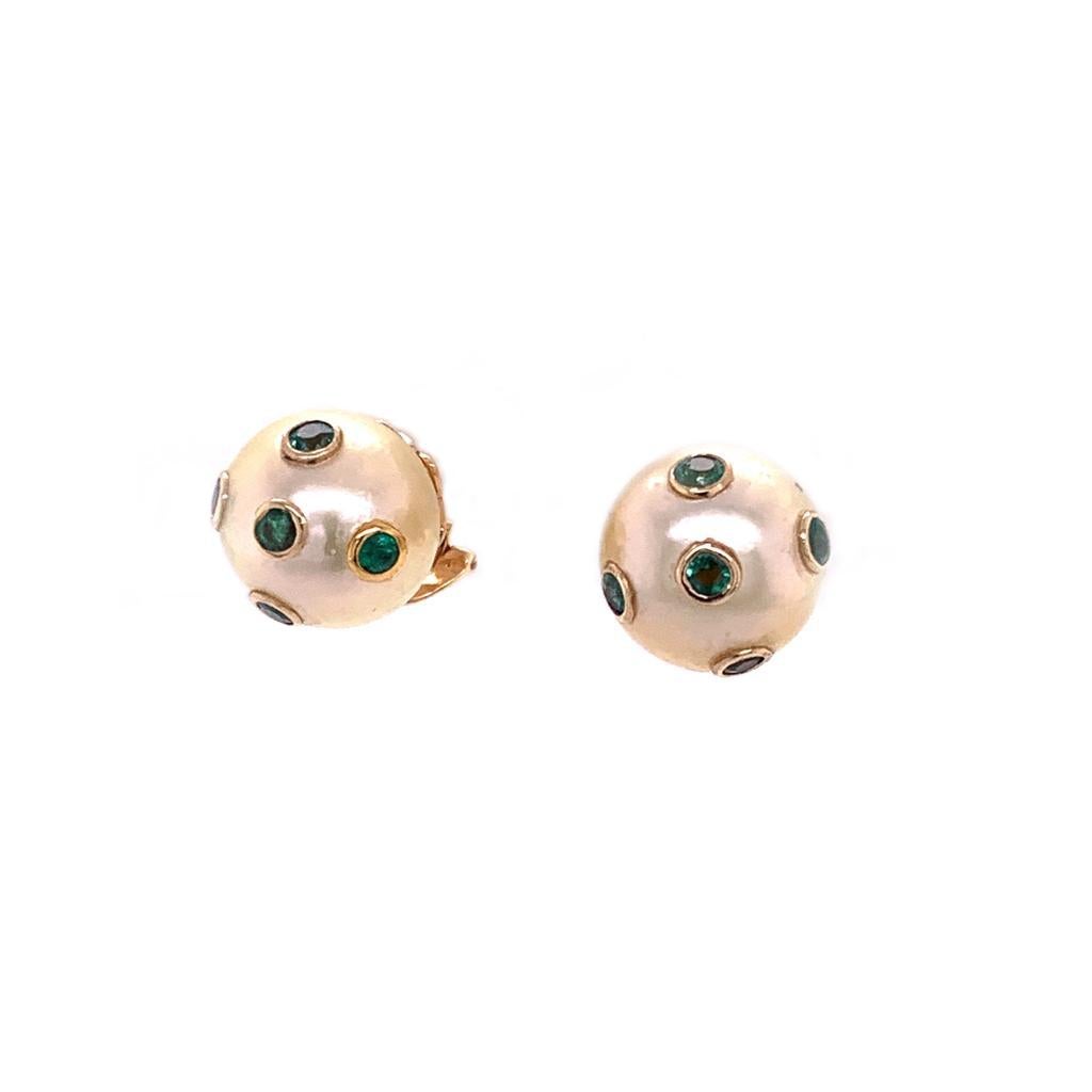 Women's South Sea Pearl Emerald Earrings 18k Gold Certified For Sale