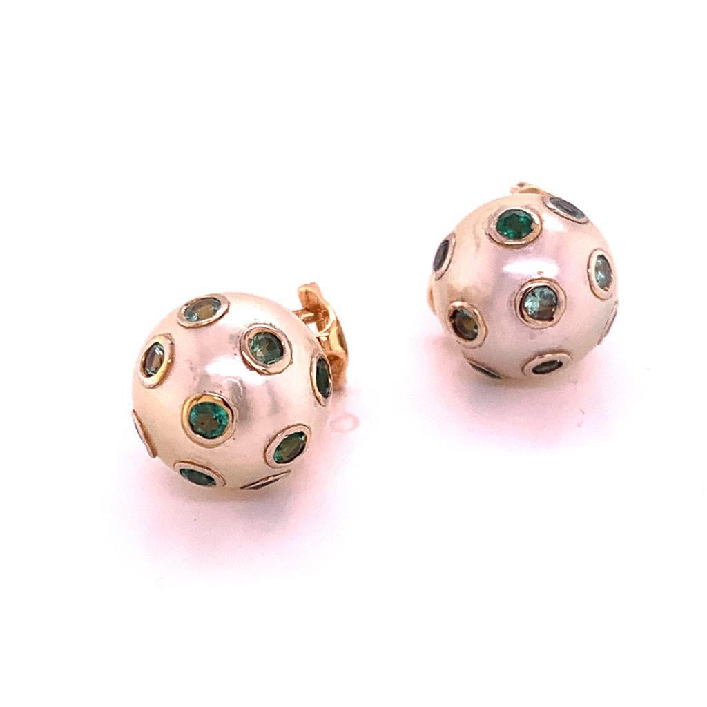 Round Cut South Sea Pearl Emerald Earrings 18k Gold 11.8 mm Certified $3, 950 011912