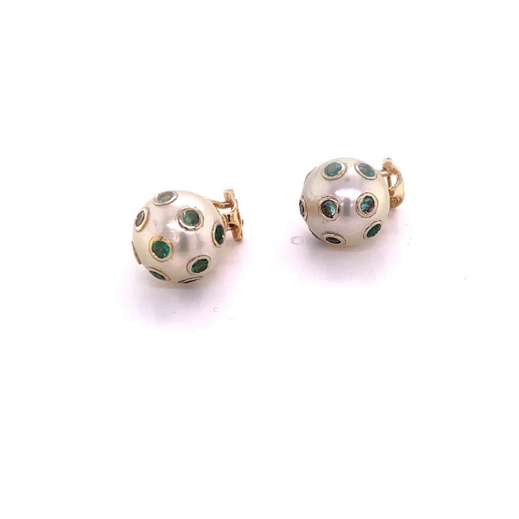 South Sea Pearl Emerald Earrings 18k Gold 11.8 mm Certified $3, 950 011912 1