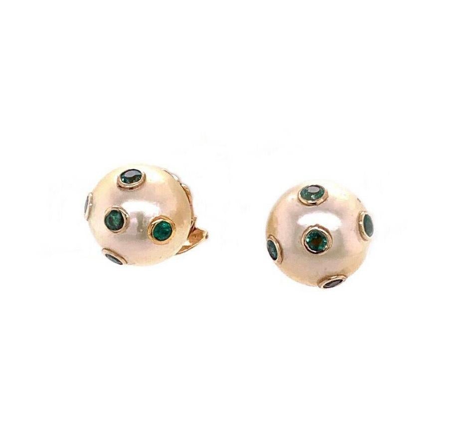 South Sea Pearl Emerald Earrings 18k Gold Certified For Sale 5