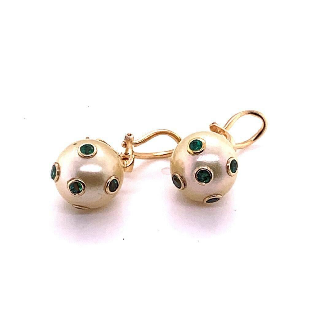 South Sea Pearl Emerald Earrings 18k Gold Certified For Sale 6