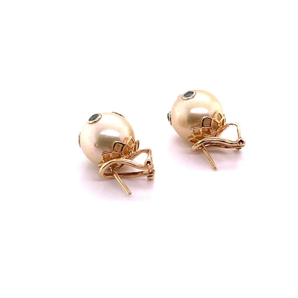 South Sea Pearl Emerald Earrings 18k Gold Certified In New Condition For Sale In Brooklyn, NY