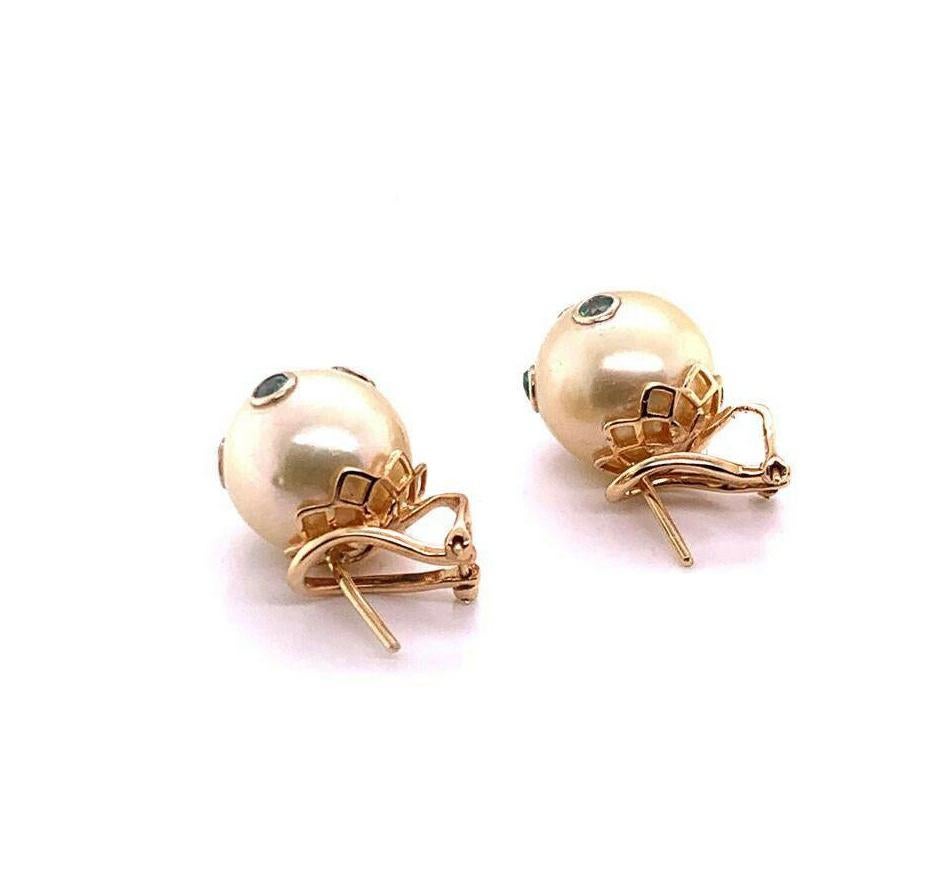 South Sea Pearl Emerald Earrings 18k Gold Certified For Sale 2