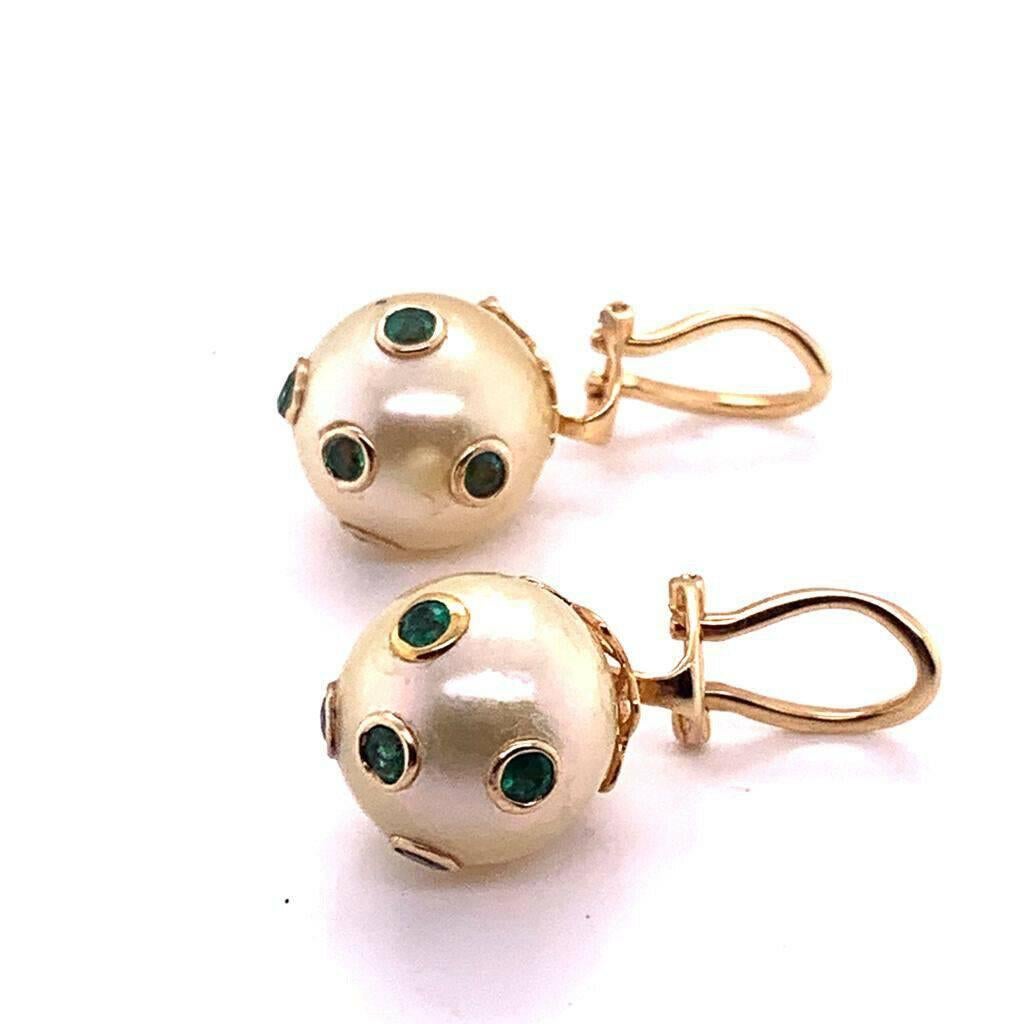South Sea Pearl Emerald Earrings 18k Gold Certified For Sale 3