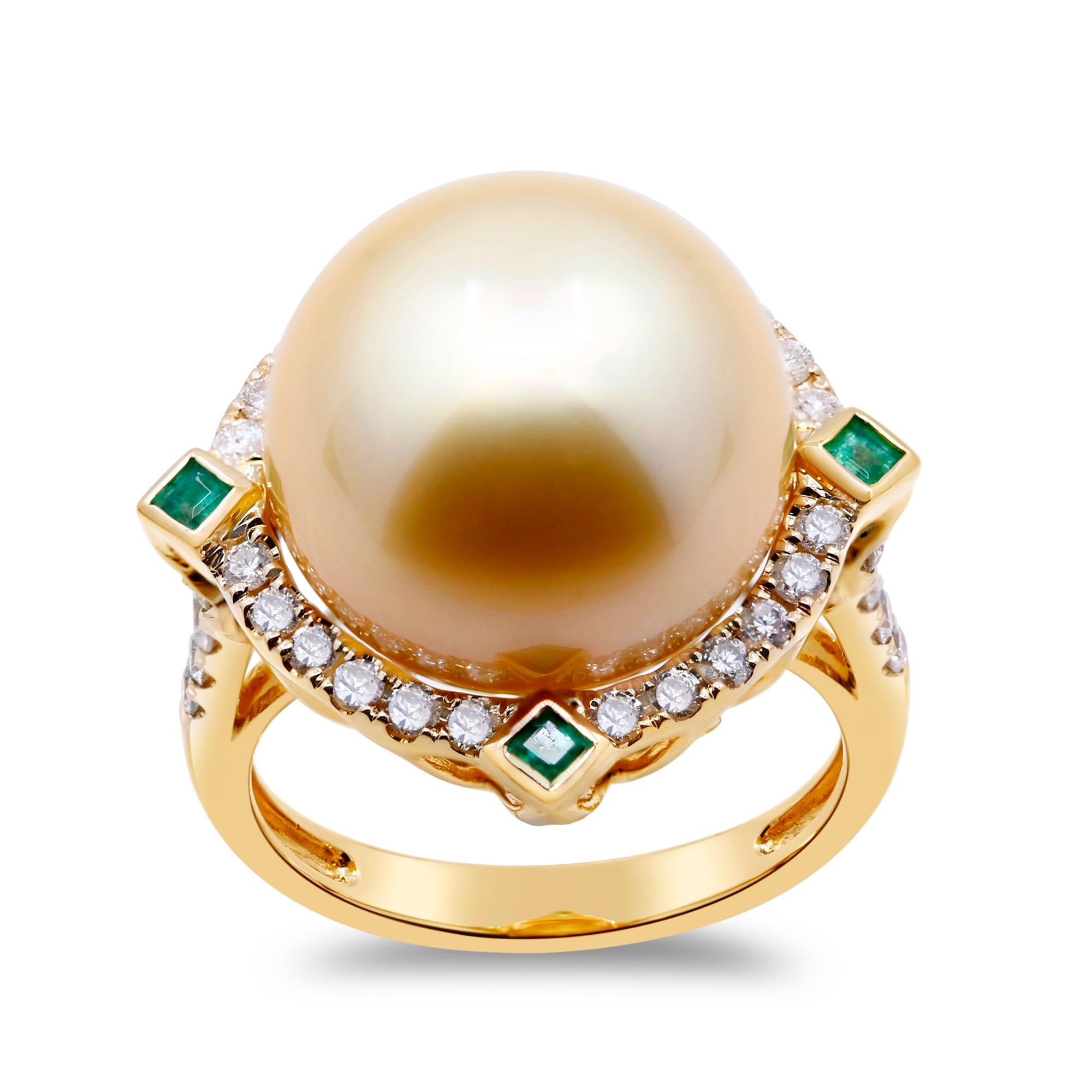 Superbe bague d'éternité unique, intemporelle et de grande classe. Offrez-vous une parure de luxe avec cette bague Gin and Grace. Le bijou en or jaune 14k est orné de 12-15 émeraudes rondes (1pcs) de 20,03 carats, 2,0 mm de taille carrée.  (4