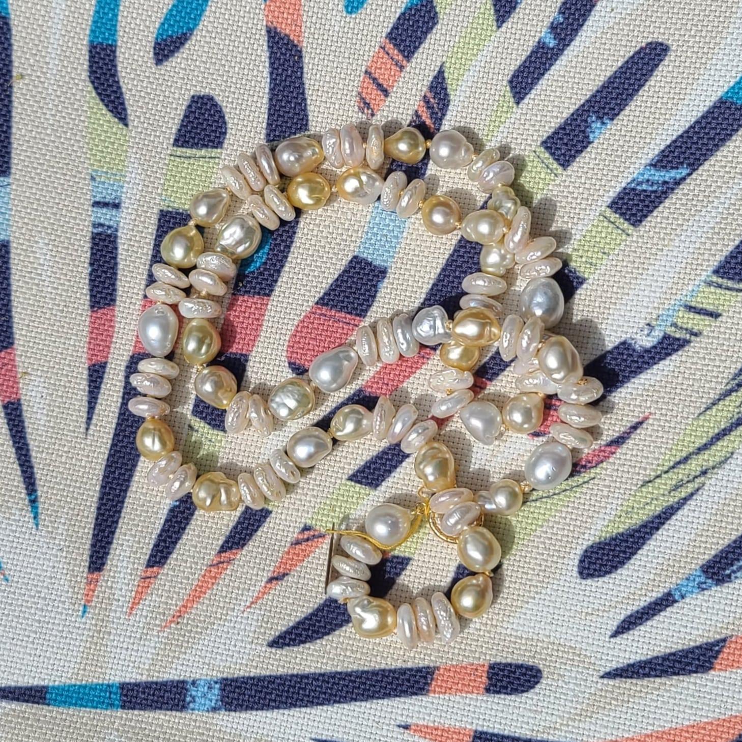 Bead South Sea Gold and White Pearl with Fresh Water Pearl Necklace For Sale